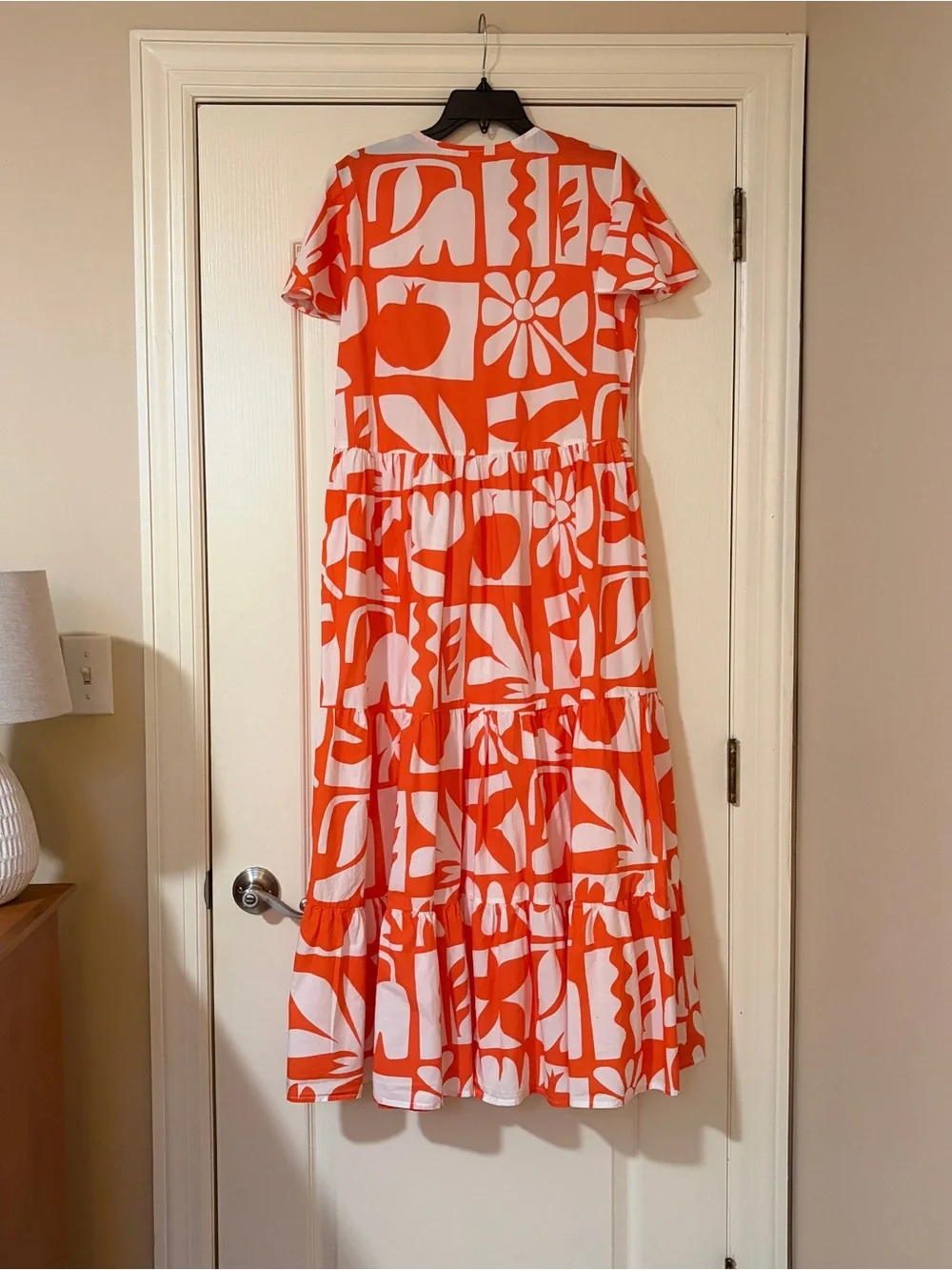 Women’s Orange & White Printed Tiered Dress - Picture 2 of 13